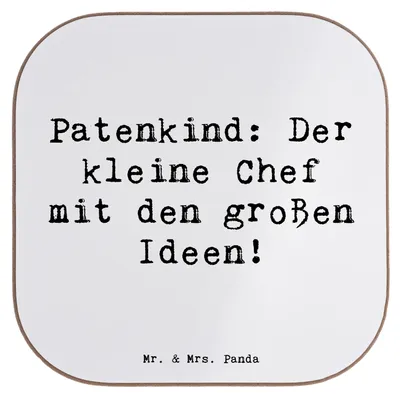 Produktbild von Mr. & Mrs. Panda Untersetzer für Gläser Spruch Patenkind Chef - Weiß - Geschenk, Patenschaft, eckiger, Fürsorge, Geschenke, Tischschoner, Coaster, gläseruntersetzer