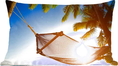 Produktbild von MuchoWow® Zierkissen Sofakissen Wohnzimmer Dekokissen 50x30 cm Hängematte - Strand - Sonne - Wohnzimmerdekoration - Polster mit Photo