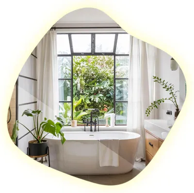 Produktbild von Großer Freiform Spiegel LED 77,3 x 76,6 cm – Neutralweiß – Elegantes Interieur-Element