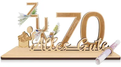 Produktbild von Geldgeschenk zum 70. Geburtstag | 25 x 13 x 12 cm | Geburtstagsgeschenk für Frauen und Männer | Dekoratives Holzgeschenk, personalisiertes Geldgeschenk | Geldgeschenk für Freunde, Familie und Angehörige – Gästebuch