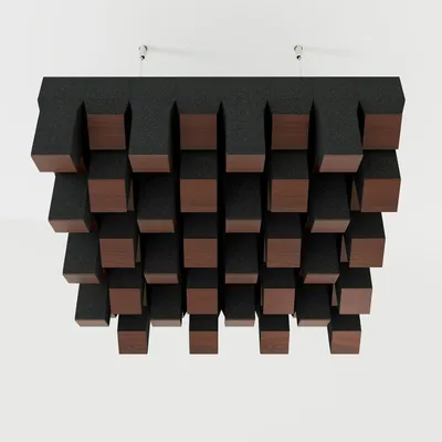 Produktbild von 4er-Set – Akustikdiffusorwolke „Sirius“ mit 3-Kabel-Aufhängeset | 50 x 50 cm | 2D-QRD-Deckenpaneel |[Nussbaum| SIRIUS-3-Kabel]
