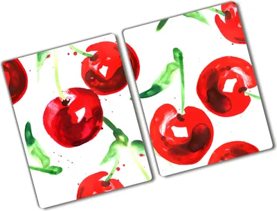 Produktbild von Tulup Glas Herdabdeckplatte - 2x40x52 cm - Glaskeramikkochfeld-Abdeckung Spritzschutz Glasabdeckplatte Kochplattenabdeckung und Schneidebrett - Zweiteilig - Essen & Getränke - Kirschen - Rot