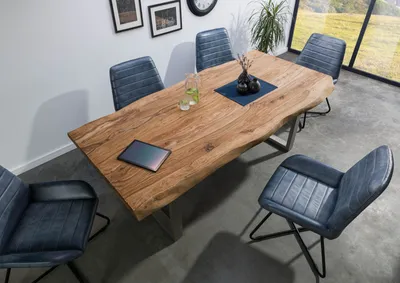 Produktbild von MASSIVMOEBEL24 Baumtisch Sheesham 220x100x77 natur gebeizt / U-Beine silber matt FREEFORM 5