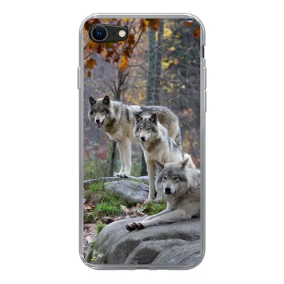 Produktbild von MuchoWow® Handyhülle Schutzhülle Hülle für iPhone SE 2022 Wölfe - Fels - Wald Silikon Softcase Handy Hülle - Schutzhülle