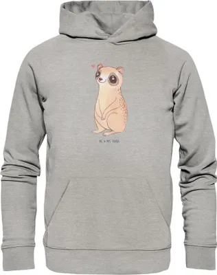 Produktbild von Mr. & Mrs. Panda Bedruckter Hoodie Plumplori Glücklich Größe M - Heather Grey - Geschenk, Kapuzenpulli, Sweatshirt, Glück, Pulli, Niedlich, Lustige Sprüche, Pullover