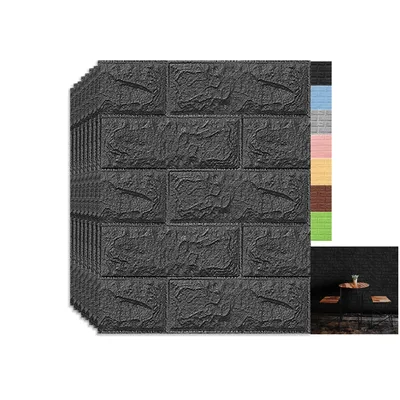 Produktbild von 1 Set (10 Stk)große 3D wasserdichte Fliesen Ziegel Wand Aufkleber selbstklebende Schaum Panel 35x38.5cm Schwarz