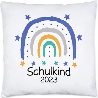 Produktbild von Schulkind 2023 Kissen Inkl. Füllung Einschulungsgeschenk Grundschule 1. Klasse Schulstart Regenbogen Motiv