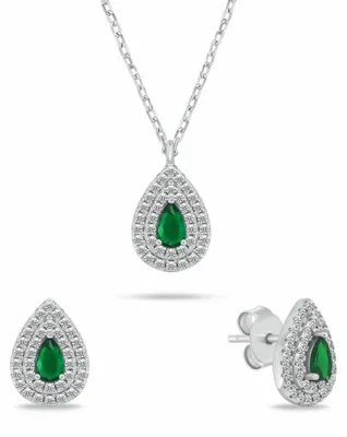 Produktbild von Silbernes Schmuckset mit Zirkonen Tear Drop SET284WG ( Halskette, Ohrringe)