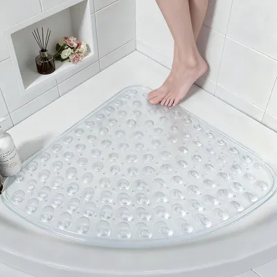 Obrázek produktu pro Protiskuzová podložka do sprchy, trojúhelníková, 70x70 cm, PVC, průhledná, s přísavkami