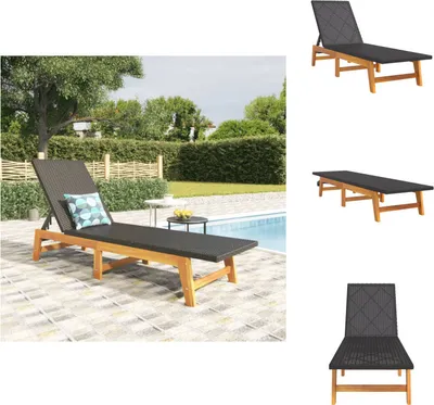 Produktbild von vidaXL Sonnenliege Schwarz und Braun Poly Rattan & Massivholz Akazie -  Sonnenliegen