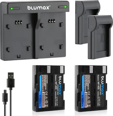 Produktbild von 2x Akku + Lader für Minolta NP-400  A SWEET A-5 A-7 Digital 1400 mAh (7,4V)