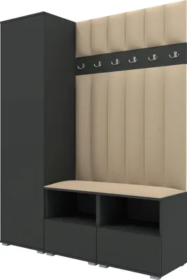 Produktbild von Garderoben-Set Nela II LUX, gepolsterte Garderobe 150 cm mit Doppel-Sitzbank, Wandpaneelen und Stauraum (Farbe: Graphit + Trinity 04)