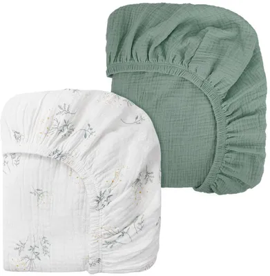 Produktbild von Musselin Spannbettlaken 80x40 cm Baby 2er Set Baumwolle Bettlaken für Beistellbett Kinderwagen Moseskorb Regenbogen Wiegenbettlaken Jungen Mädchen