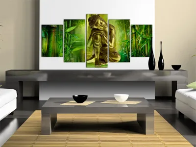 Produktbild von Akustikbild Buddha 200x100 cm Bilder Akustikschaum Hochleistungsschallabsorber Schallschutz Leinwand 5 tlg Wandbild Raumakustik Schalldämmung 020113-228