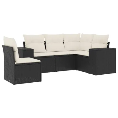 Produktbild von 5-tlg. Garten-Sofagarnitur mit Kissen Schwarz Poly Rattan