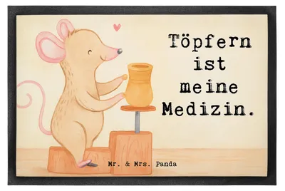 Produktbild von Mr. & Mrs. Panda Bodenvorleger Maus Töpfern Design 60 x 90 cm - Weiß - Geschenk, Töpferkurs, Sauberlaufmatte, Schmutzmatte, Töpferei, fußmatte, Schmutzfangmatte