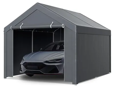 Produktbild von Vigevee Garagenzelt 3x4 m, Carport mit Seitenwaenden, PE Garagezelt mit verzinktem Stahlgestell, wetterfester Unterstand fuer Auto, Motorrad und Gartengeraete, Grau