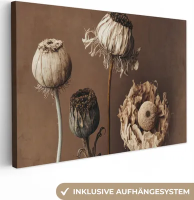 Produktbild von OneMillionCanvasses® - Leinwandbilder - 140x90 cm, Blumen - Pflanzen - Trockenblumen - Braun, Wandbilder Kunstdruck Wanddekoration - Foto auf Leinwand - Gemälde auf Holzrahmen