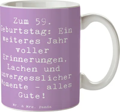 Produktbild von Mr. & Mrs. Panda Kaffeebecher Spruch 59. Geburtstag - Lavendeltraum - Geschenk, alles Gute, Becher, Pott, Happy Birthday, Lachen, Tasse, kaffeetasse keramik, Alter