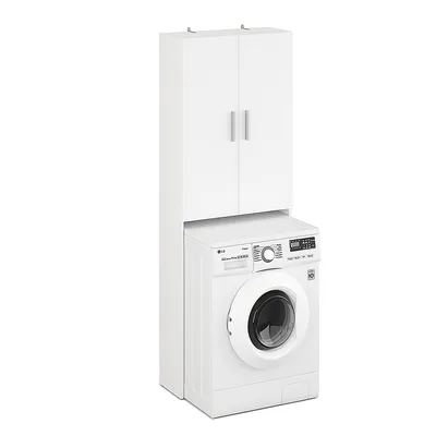 Produktbild von KOMTO Waschmaschinenschrank Gizmo, Weiß, 2-türig, Hochschrank für Waschmaschine und Trockner, Badezimmerschrank, 65 х 180 х 27 cm