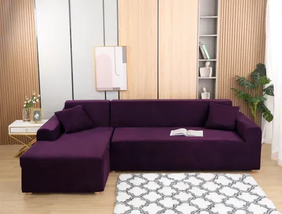 Produktbild von Velvet Plüsch Schonbezug Sofa, rutschfeste Stretch Sofabezug Schonbezug Soft Thick Sofa Protector Für L-förmige Schnittcouch (Lila, 3 Sitz + 3 Sitz)