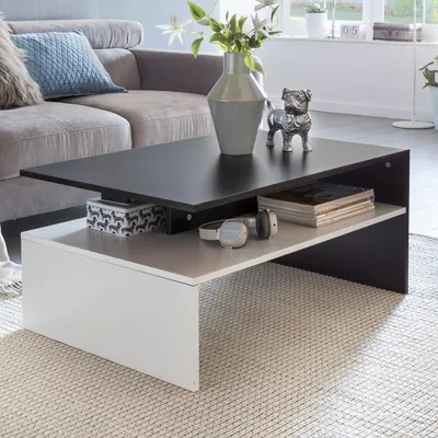 Produktbild von FineBuy Wohnzimmertisch 90 x 43 x 60 cm mit Ablage Holz Schwarz / Weiß Wohnzimmer Couchtisch Zweiteilig mit Stauraum Sofatisch Eckig Kaffeetisch