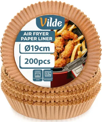 Obrázek produktu pro Vilde | Vložka do fritézy - Hnědá - 19x19 cm - Kulatá - 200 kusů - Jednorázový pečicí papír - Pečicí papír do fritézy