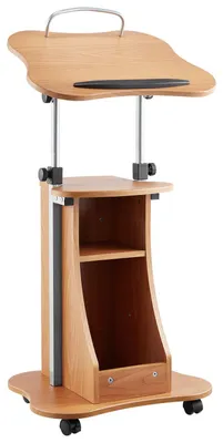 Immagine prodotto di Leggio in legno VEVOR (1,1 m), scrivania portatile per laptop con ruote bloccabili, ampia superficie di lettura e area di archiviazione aperta, regolabile in altezza per lezioni/presentazioni