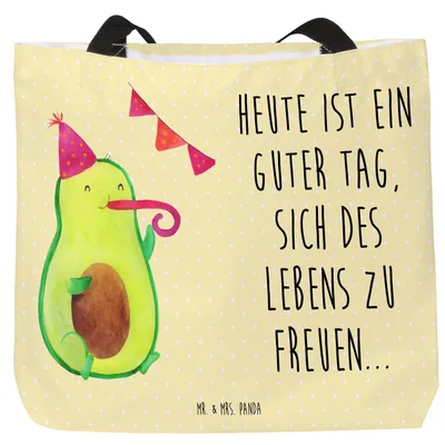 Produktbild von Mr. & Mrs. Panda Strandtasche Avocado Party - Gelb Pastell - Geschenk, Schultasche, Tasche, Happy Birthday, Tragetasche, Genießen, Geburtstag, Tote Bag, Reisetasche