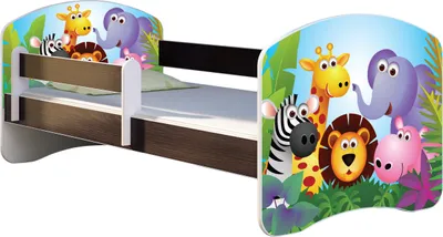 Produktbild von ACMA Jugendbett Kinderbett Junior-Bett Komplett-Set mit Matratze Lattenrost und Rausfallschutz Wenge 01 Zoo 160x80