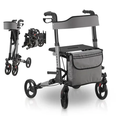 Obrázok produktu pre Zdravotné chodítko Vital 51034, hliníkový rolátor, so sedadlom, skladací, ľahký, výškovo nastaviteľný, 65 x 68 x 80 až 98