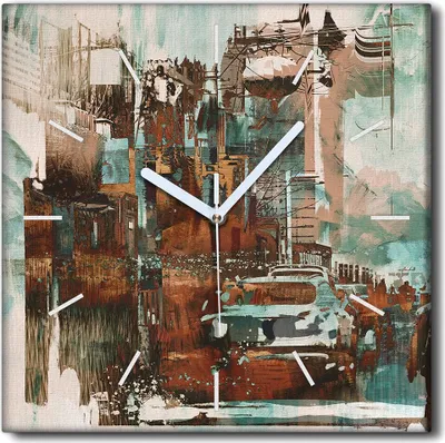 Produktbild von Coloray Uhr auf Leinwand 30x30 cm Wand Uhr Dekoration Wohnzimmer Segeltuch weiße Zeiger -Stadt Abstraktion.