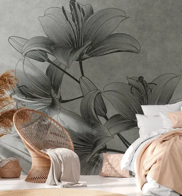 Produktbild von NEWROOM Tapete Grau Vliestapete Blumen - Wandbild Modern   Blüten Blätter Tapete Floral Blumentapete