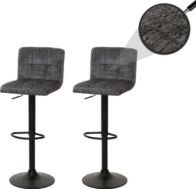 Zdjęcie produktu dla zestaw 2 stołków barowych HWC-G87, stołek barowy, obrotowy z regulacją wysokości, tkanina szenilowa (465 g/m²)   ~ ciemnoszary