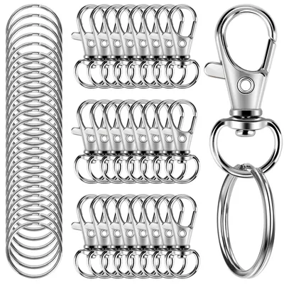 Productafbeelding van Draaibare karabijnhaakjes met sleutelringen - 50 stuks in 25 sets - Geschikt voor het maken van sleutelhangers - Metaal, zilverkleurig