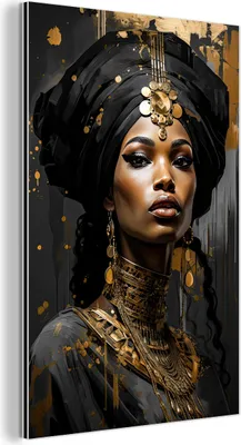 Produktbild von MuchoWow Wanddekoration Metall Metallbild Wandkunst 100x150 cm Frau - Gold - Schwarz - Luxus - Porträt MuchoWow Aluminium Gemälde - Bild