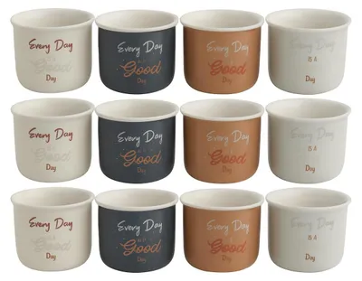 Produktbild von 12er Set Espressotassen 90ml mit Henkel | New Bone China | innen weiß, außen farbig | 4 Farben sortiert: Braun, Creme, Grau, Anthrazit | Kaffeetassen für Espresso & Ristretto