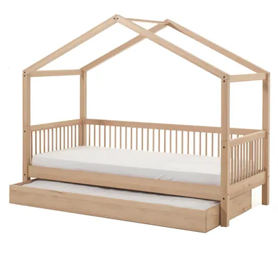 Produktbild von Hausbett >Fagus< inkl. Bettschublade, Buche massiv natur - 207,5x170x97,5 (BxHxT)