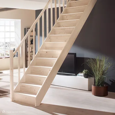 Produktbild von Holztreppe Intercon Savoy | Fichte | gerader Verlauf | mit Geländer | mit Setzstufen