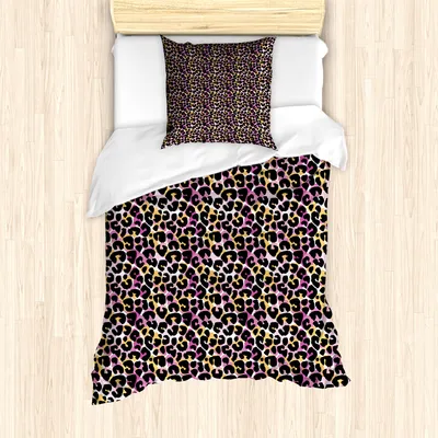 Produktbild von ABAKUHAUS Leopard-Druck Mantele, Wilde Exotic Animal, Milbensicher Allergiker geeignet mit Kissenbezügen, 135 cm x 200 cm - 80 x 80 cm, Mehrfarbig