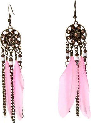 Produktbild von 1 Paar Feder Ohrhänger Boho Ohrringe Rosa