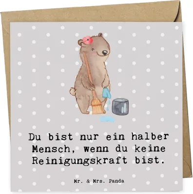Produktbild von Mr. & Mrs. Panda Klappkarte Reinigungskraft Herz - Grau Pastell - Geschenk, Grußkarte, doppelkarte, Glückwunschkarte, faltkarte, anlasskarte