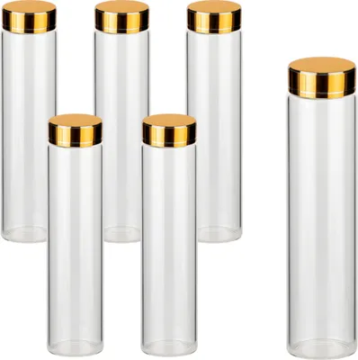 Immagine prodotto di set di 6 barattoli a vite da 100 ml con coperchio color oro - Piccoli barattoli cilindrici con tappo per spezie, cosmetici, accessori artigianali