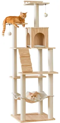 Immagine prodotto di Albero per gatti moderno e spazioso, alto 178 cm, con piattaforme gioco