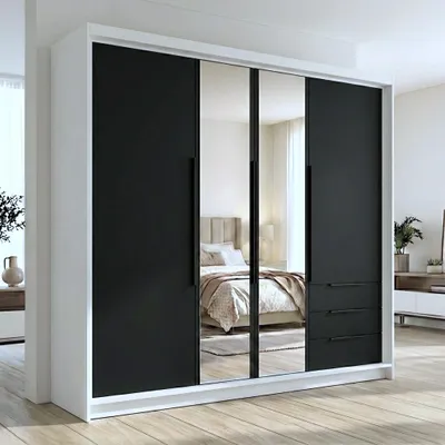 Produktbild von Geräumiger vier-türiger Kleiderschrank VIVO mit Schubladen und Metallgriffen – modernes Design
