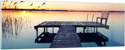 Produktbild von Bilder auf glas - See Brücke - 90x30cm - Glasbilder - Wandbilder - Bilder - Kunstdruck - zum Aufhängen bereit - Wanddekoration aus Glas - Glas Bilder - Wandbild auf Glas - Einteilig - GAB90x30-3698