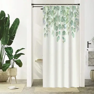 Immagine prodotto di Tenda da doccia Unyqoos® "Acquerello di Eucalipto", 90 x 180 cm – impermeabile e resistente alla muffa, realizzata in poliestere, opaca, lavabile in lavatrice, inclusi ganci a forma di C e occhielli in acciaio inossidabile