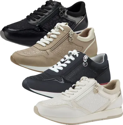 Produktbild von Tamaris Damen Schnürschuh Sneaker strukturiert Lack Reißverschluss 1-23603-20, Größe:39 EU, Farbe:Weiß