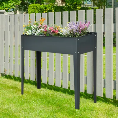 Produktbild von Hochbeet Metall, Kräuterbeet Pflanzkasten mit Füßen, Blumenkasten Stahl, Dunkelgrau | 100 x 30 x 80 cm | 8,5 kg | 3 Abflusslöcher