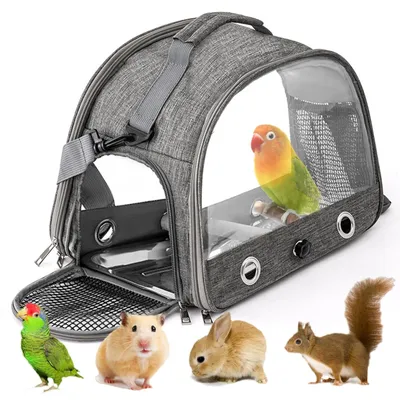 Produktbild von Omgoods Vogelkäfig-Tragetasche mit Standstange – Tragbarer Transportbehälter für Haustiere/Vögel – Edelstahl-Tablett – Ultraleicht (0,68 kg) – Atmungsaktives Netz für frische Luft